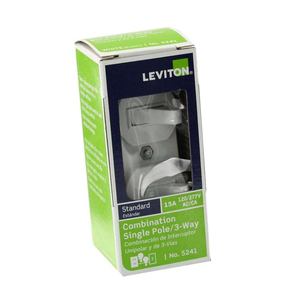 Leviton 15 Amp Duplex Style Single-Pole  3-Way AC Combination Toggle Light Switch White R62-05241-0WS