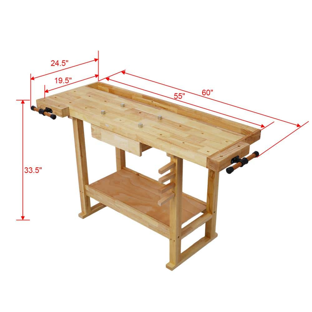 55 in. Wood Workbench Tool Storage Work Bench Workshop Tools Table with Drawer Workbench6