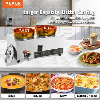 VEVOR Electric Soup Warmer Dual 7.4 qt. Stainless Steel Round Pot 86~185F Adjustable Temp 1200 Watt Commercial Bain Marie BW2274QT1200WGG9TV1