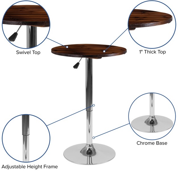 Flash Furniture 23 5 x27 x27 Round Adjustable Height Rustic Pine Wood Table adjustable Range 26 25 x27 x27 35 5 x27 x27