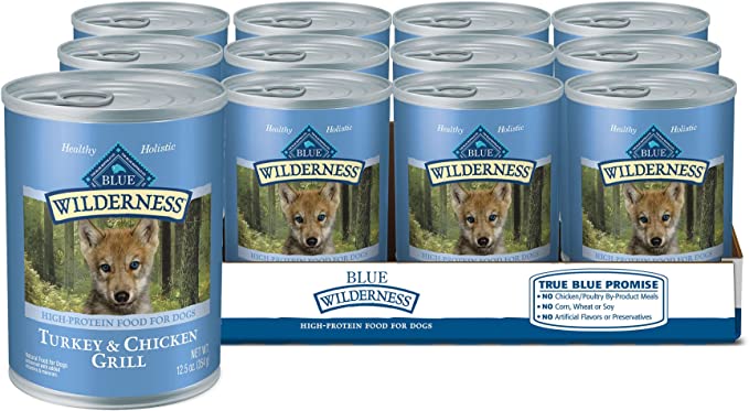 Blue Buffalo Blue Wilderness Puppy Turkey and Chicken Grill Wet Dog Food， 12.5 oz.， Case of 12