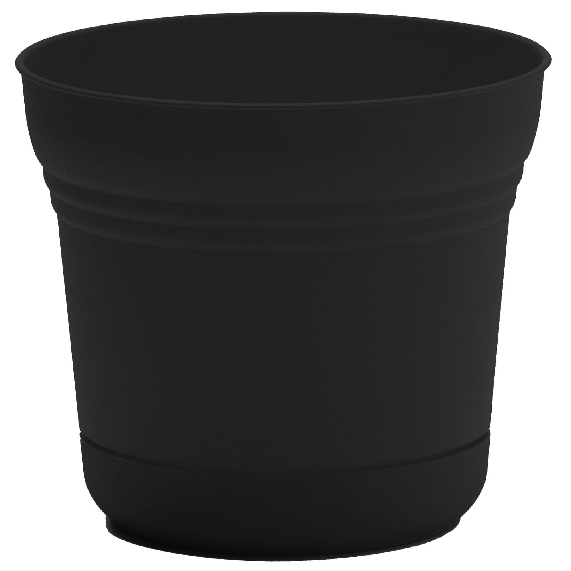 Bloem Saturn Round Planter With Saucer Tray: 14" - Black - Durable Plastic Pot, Matte Finish, Removable Saucer, For Indoor & Outdoor Use, Gardening, 5 Gallon Capacity