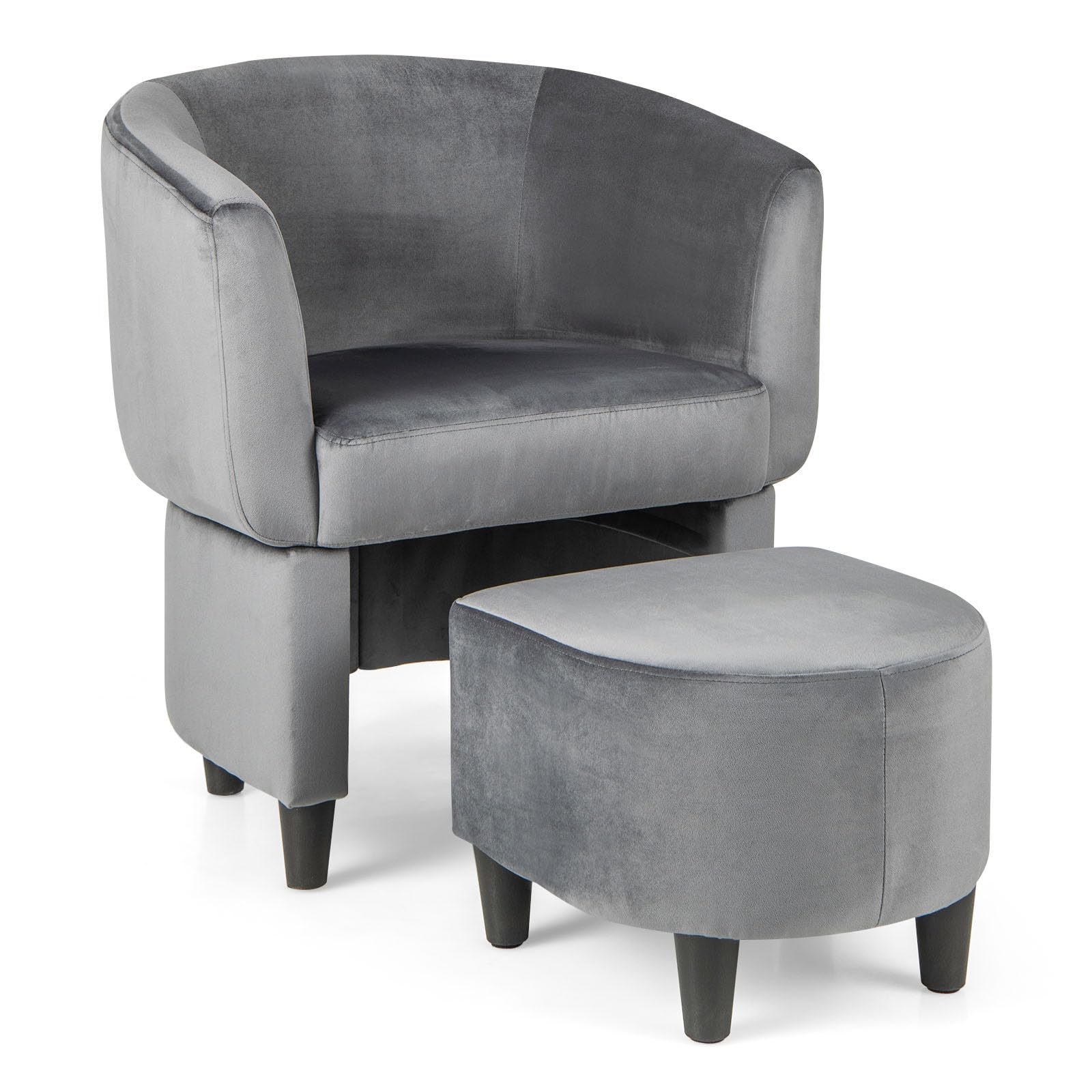 Giantex Modern Accent Chair with Ottoman, Upholstered Velvet Barrel Chair