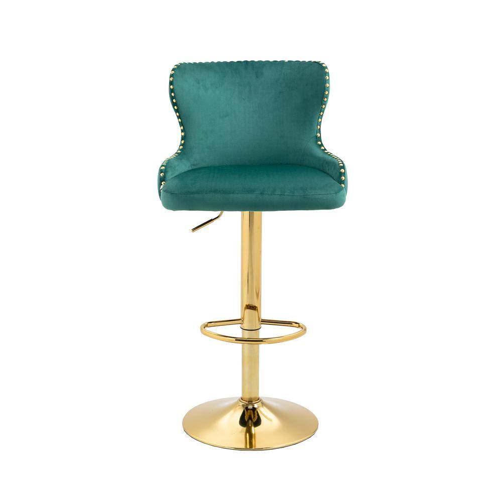 ANBAZAR Counter Height Bar Stool, Tufted Upholstered Bar Chair, Bar Stool with Nail Back and Footrest, Bar, Dining Area, Emerald WJZ-123A