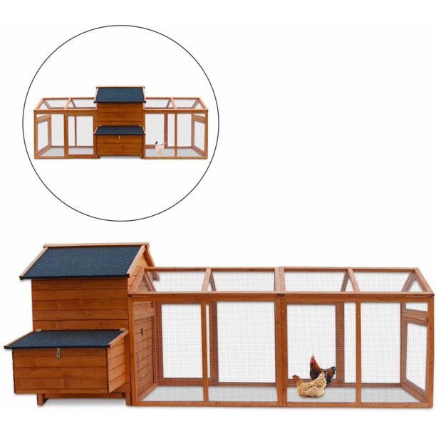 Kinbor 100in Outdoor Wooden Chicken Coop Hen House w/Nesting Box Removable Tray Ramp