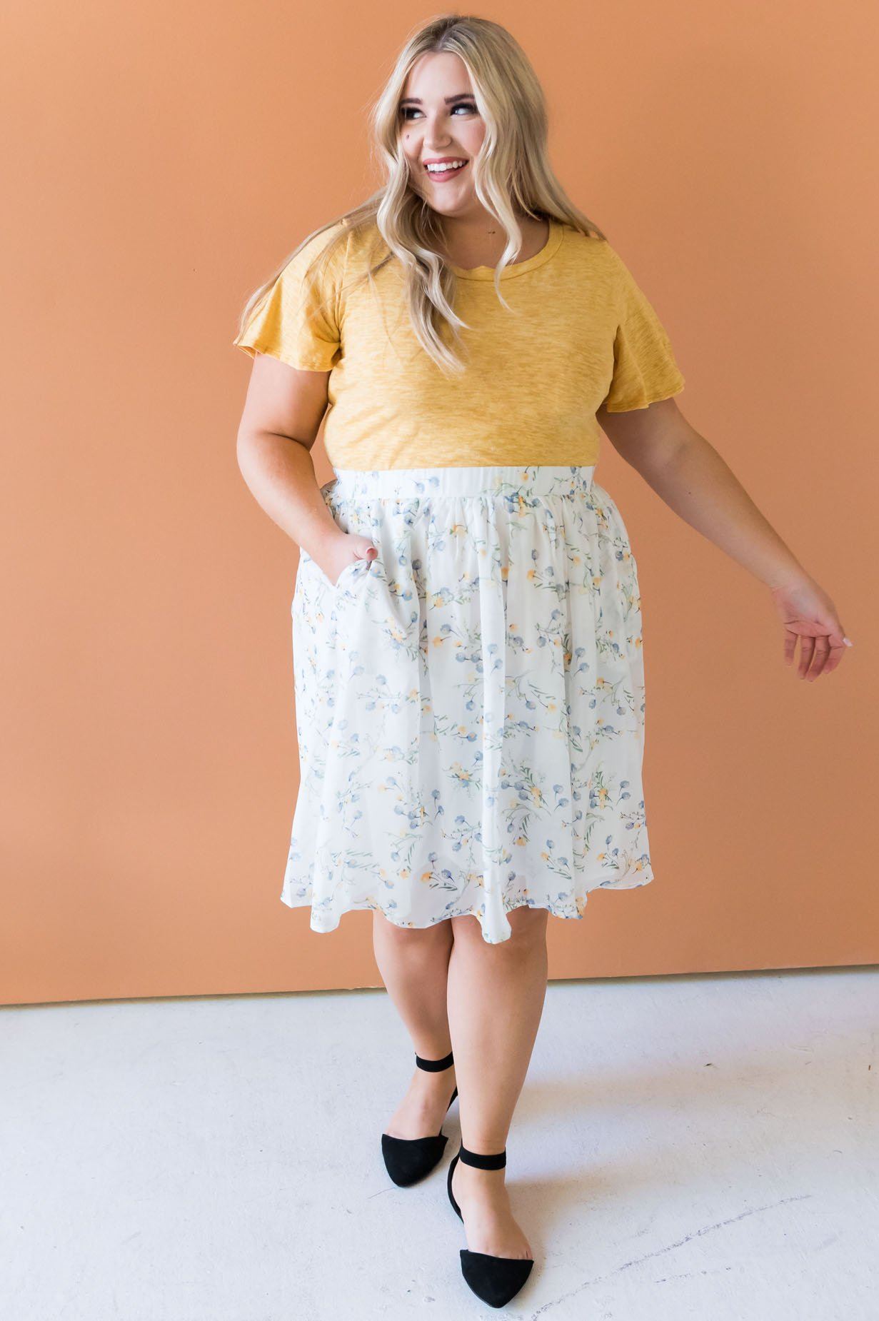 Blue & Yellow Poppy Chiffon Skirt