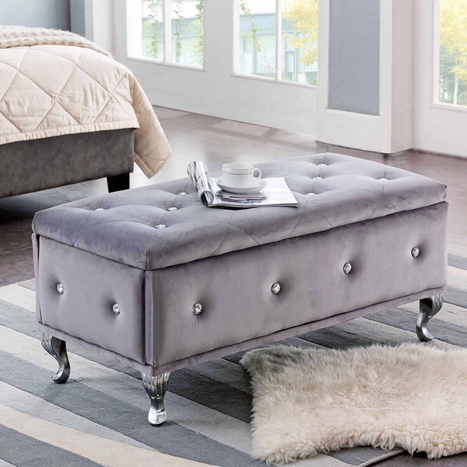 K&B Furniture Upholstered Tufted Bedroom Bench