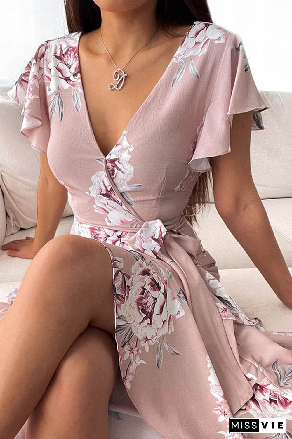 Bold Move Floral Wrap Ruffle Midi Dress