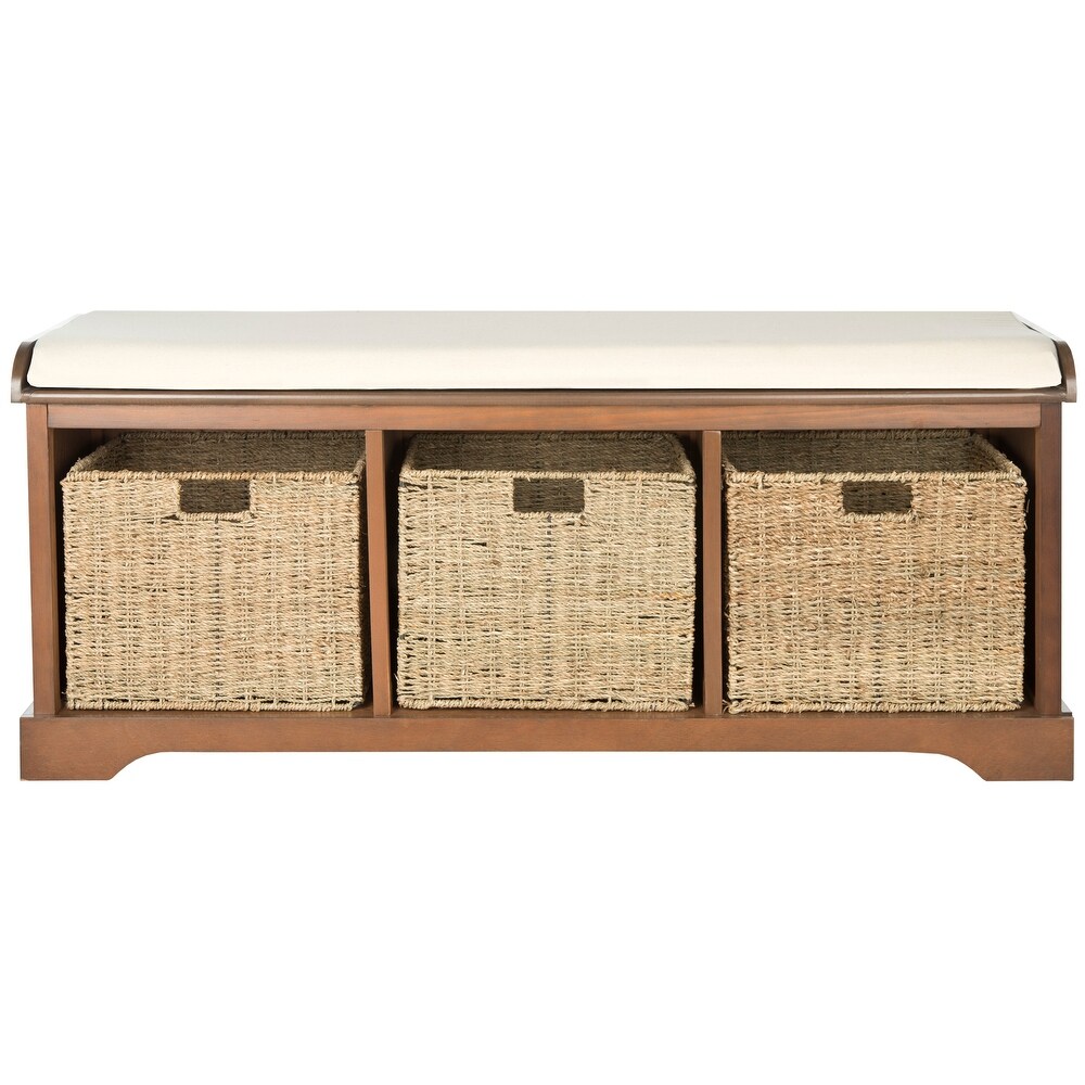 SAFAVIEH Lonan Walnut/ White Storage Bench   47\