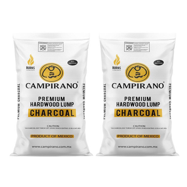 Campirano Premium All Natural Hardwood Bulk Black Lump Charcoal Burns Longer And Hotter Perfect For Smokers Or Ceramic Grills 40 Pound Bag 2 Pack