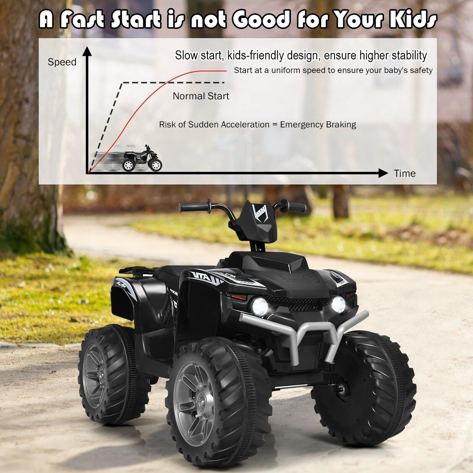 Costzon Kids ATV, 12V Battery Powered Electric Vehicle w/ LED Lights, High & Low Speed