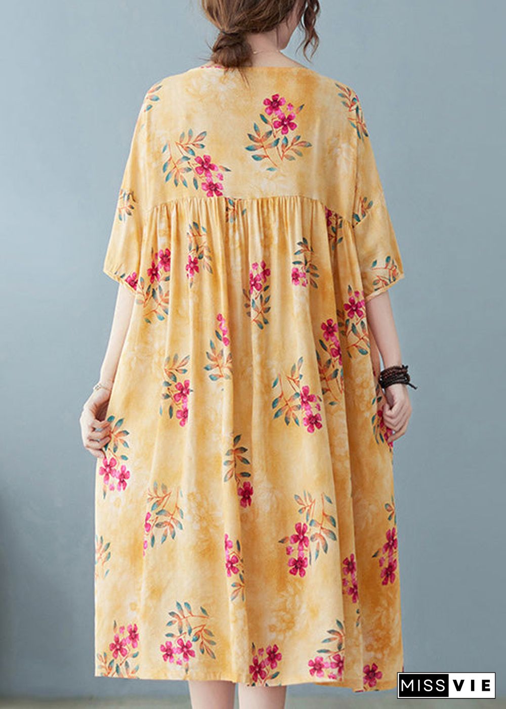 Cute Yellow Patchwork Print Cotton Holiday Maxi Dresses Summer