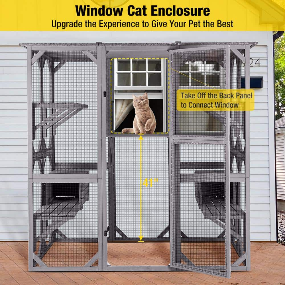 aivituvin Walk-in Extra Large Outdoor Cat Enclosure Connected To House AIR37