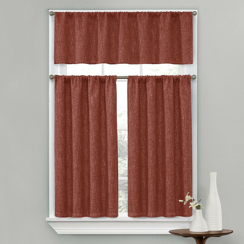 Kate Aurora Complete Textured 3 Piece Cafe Kitchen Curtain Tier and Valance Set