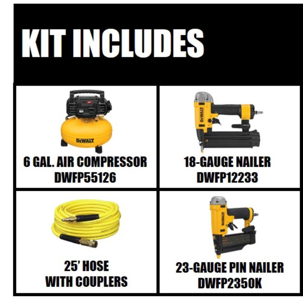 DW 6 Gal. 165 PSI Heavy-Duty Electric Pancake Air Compressor 18-Gauge Brad Nailer and 23-Gauge 2 in. Pin Nailer DWFP1KITFP2350K