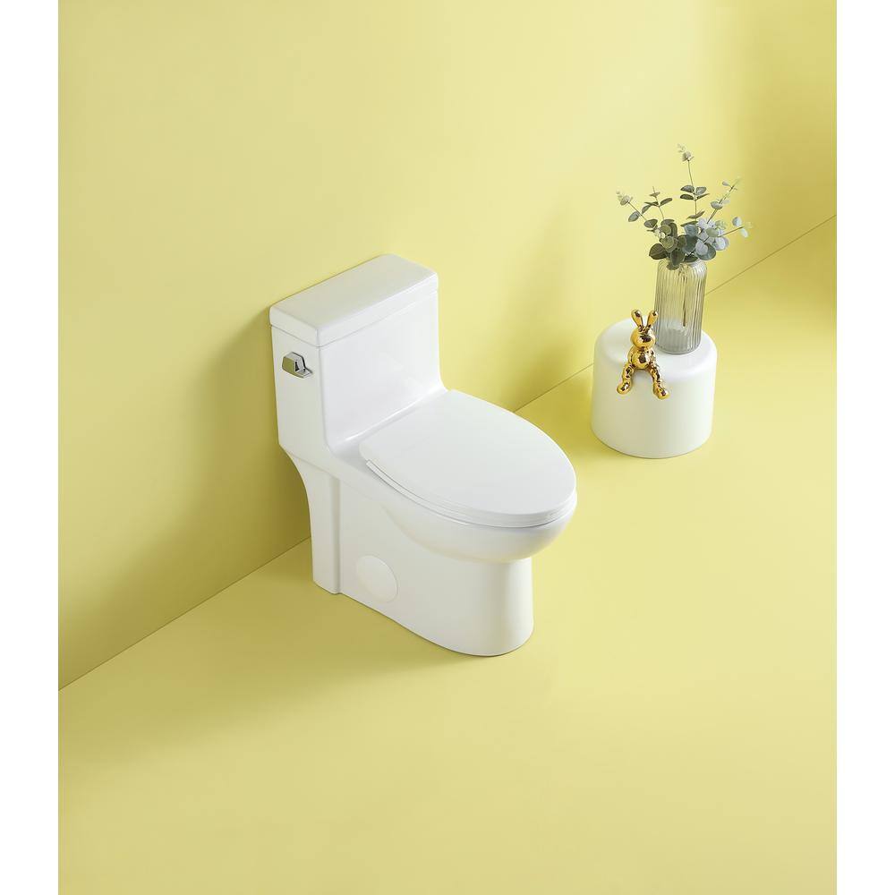 Xspracer 1-Piece 1.28 GPF High Efficiency Siphonic Single Flush Elongated Toilet in Glossy White Soft-Close Seat Included JH-T03-GW