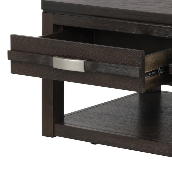 Joni 48 Inch Modern Cocktail Coffee Table， 2 Drawers， Curved Handles， Brown