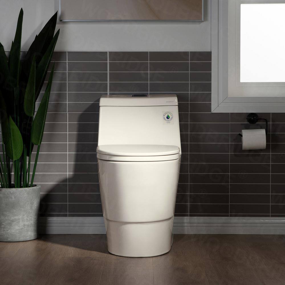 WOODBRIDGE Flora 1-Piece 1.11.6 GPF Dual Flush Elongated Comfort Height Toilet in Biscuit with Soft Closed Seat Included HB0942