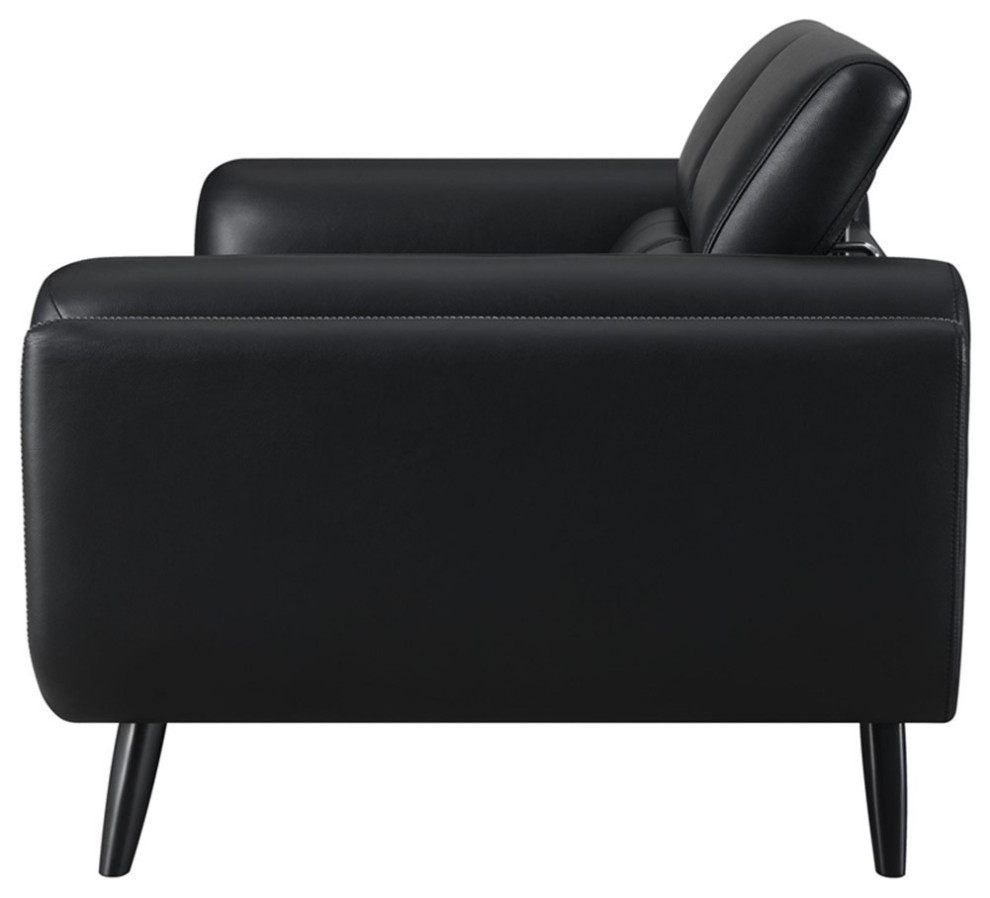 Coaster Shania Faux Leather Track Arms Loveseat with Tapered Legs in Black   Midcentury   Loveseats   by Homesquare  Houzz