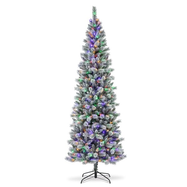 Glitzhome 11ft PreLit Flocked Multicolor Artificial Christmas Tree with Remote Controller