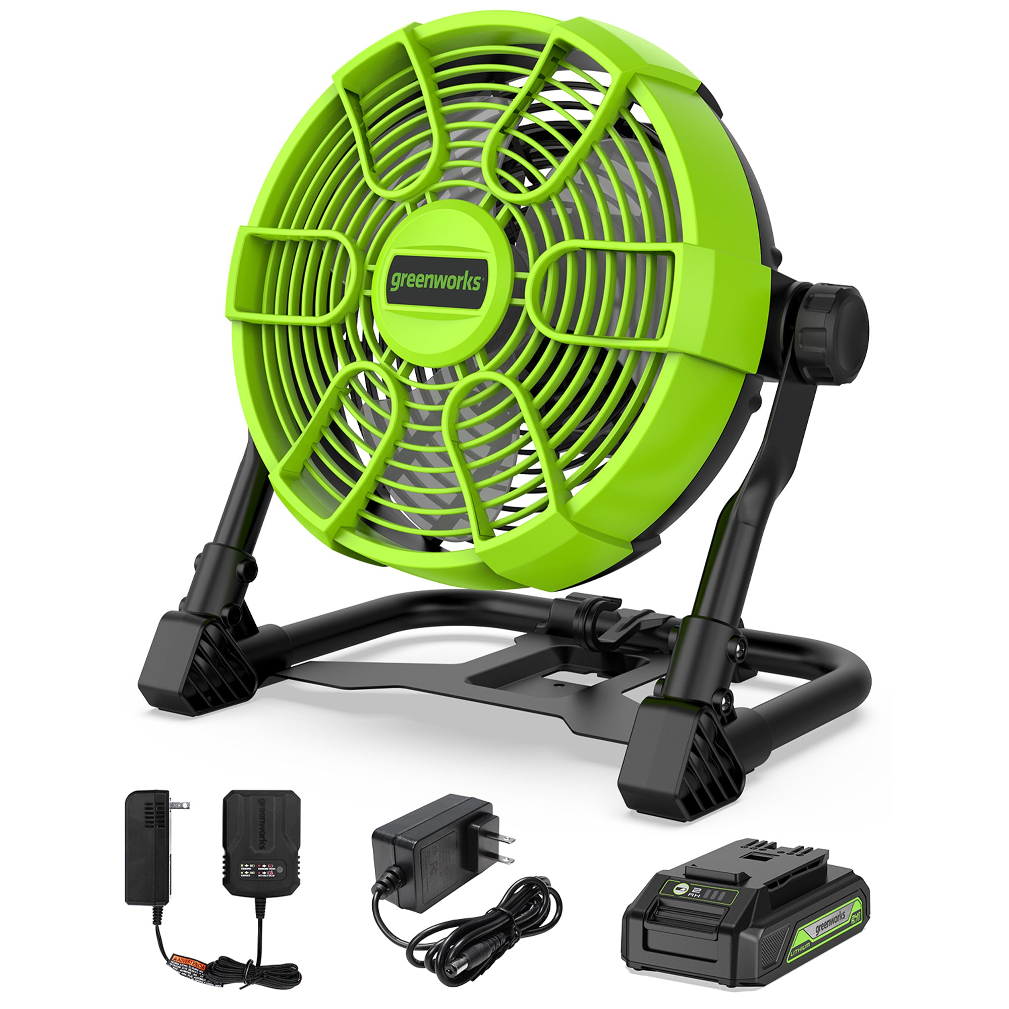 24V Cordless Fan w/ 2.0Ah USB Battery  0.5Ah Charger