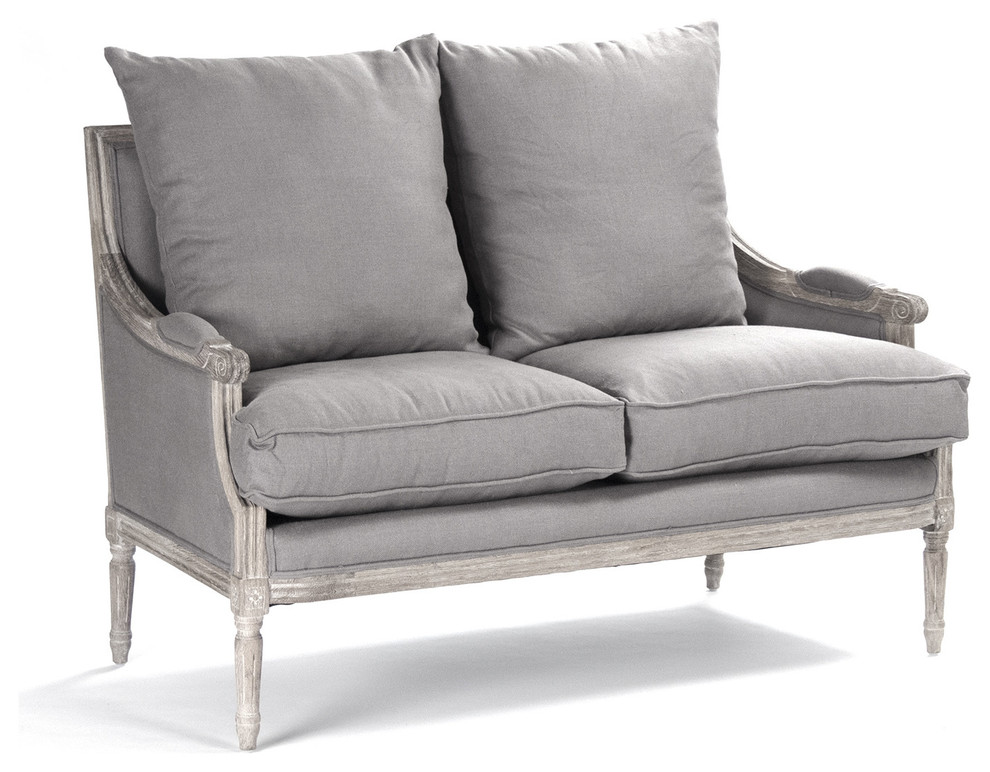 Louis Settee  Gray Linen   Traditional   Loveseats   by Nook  ampCottage  Houzz