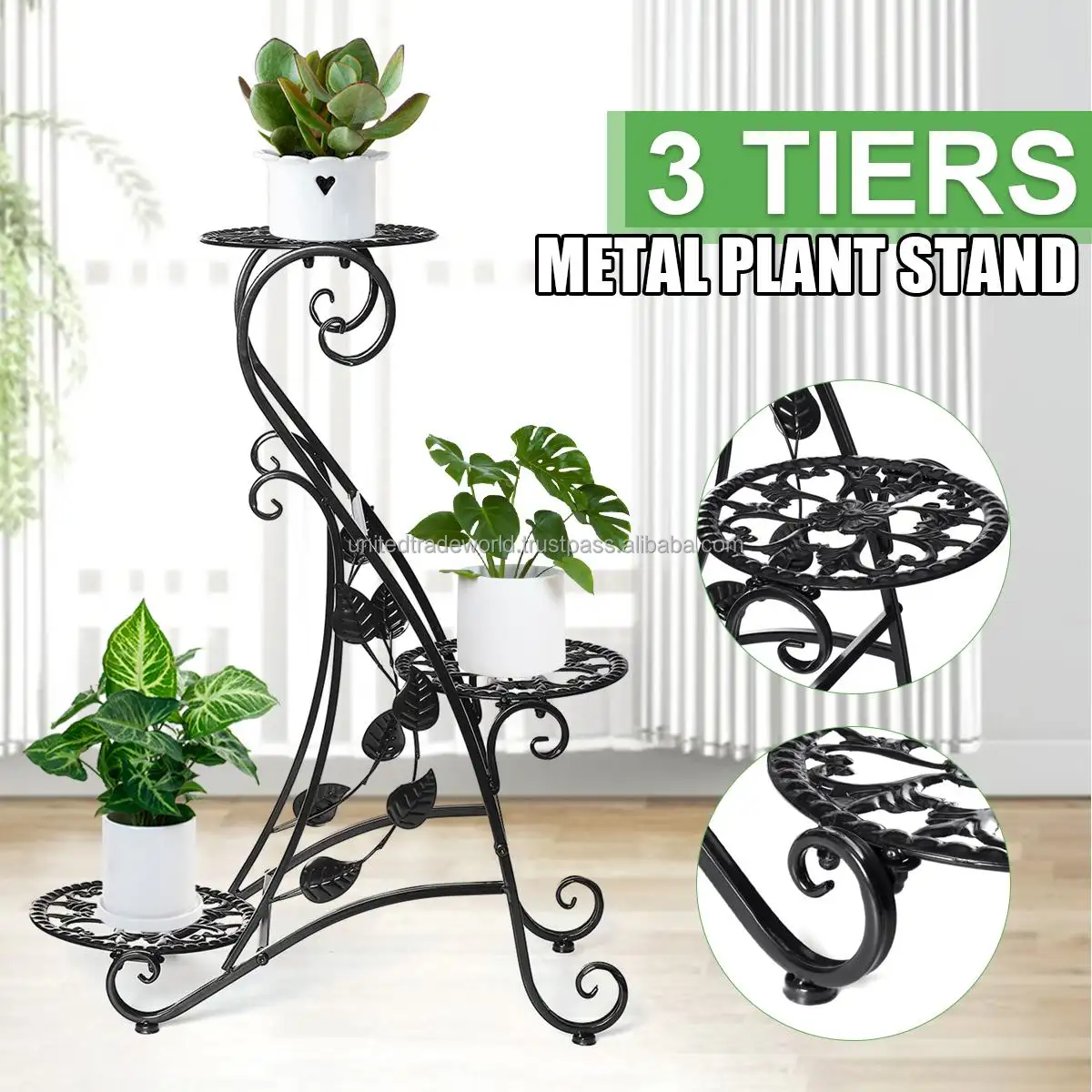 3 Tier Metal Plant Stand Flower Pot Shelf Rack Garden Patio Balcony And Home By United Trade World