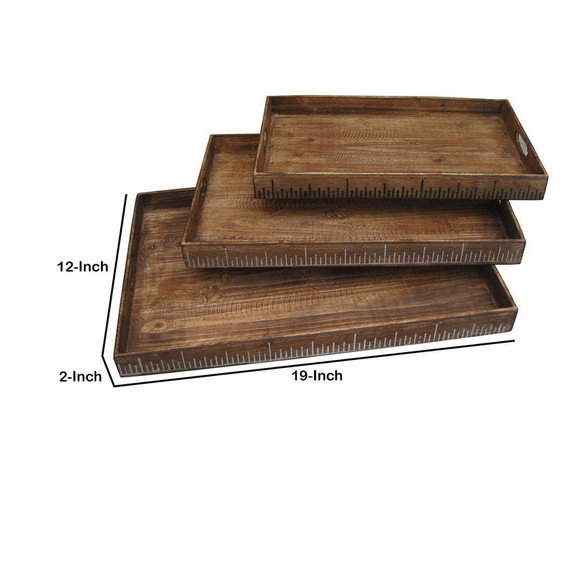 Benjara BM228642 Wooden Tray with Grain Details an...