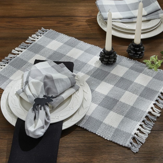 Park Designs Dove Buffalo Check Yarn Placemat Set