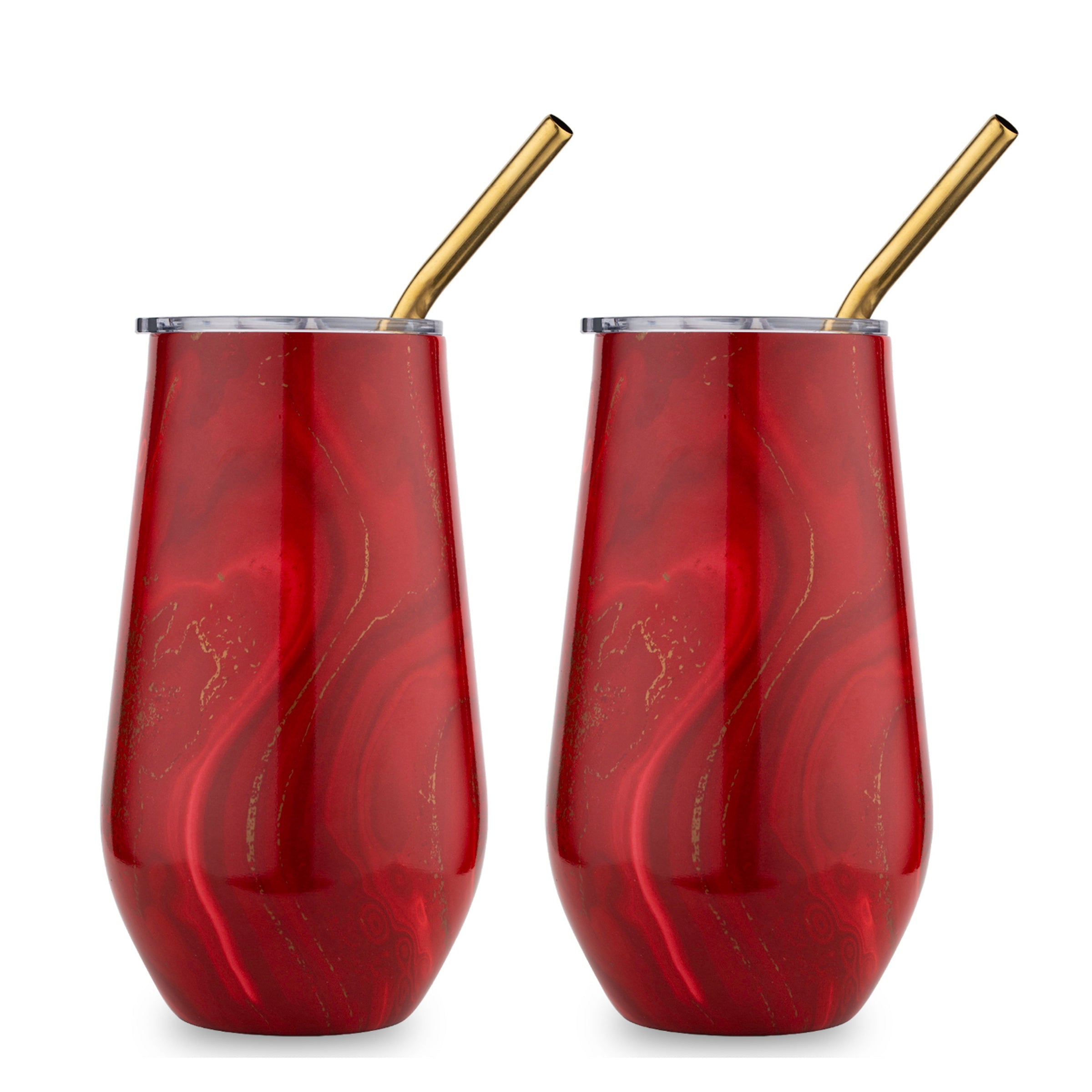 16 Oz Red Geo Wine Tumblers, Set Of 2