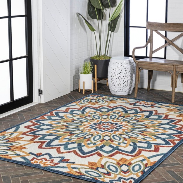 Flora Abstract Bold Mandala High low Indoor outdoor Area Rug Jonathan Y