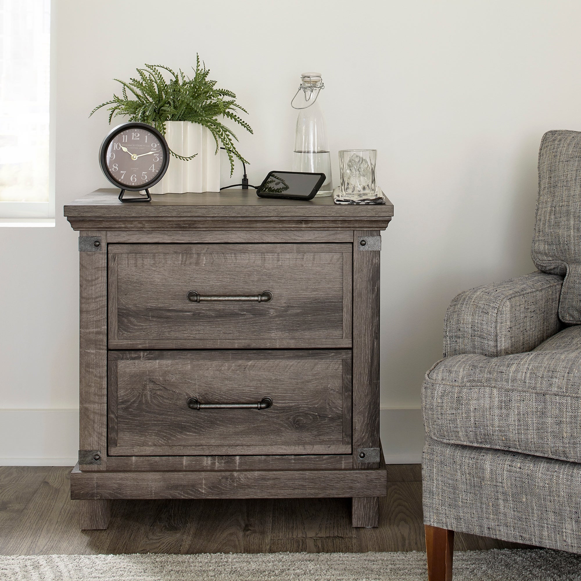 Lakeside Haven Brownstone Nightstand with Charging Station - - 36903193