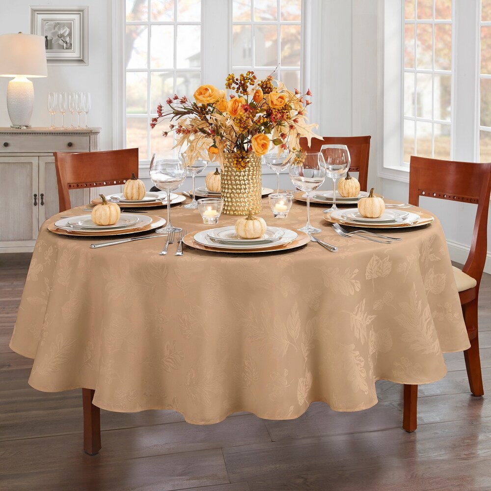 Elegant Woven Leaves Jacquard Damask Tablecloth