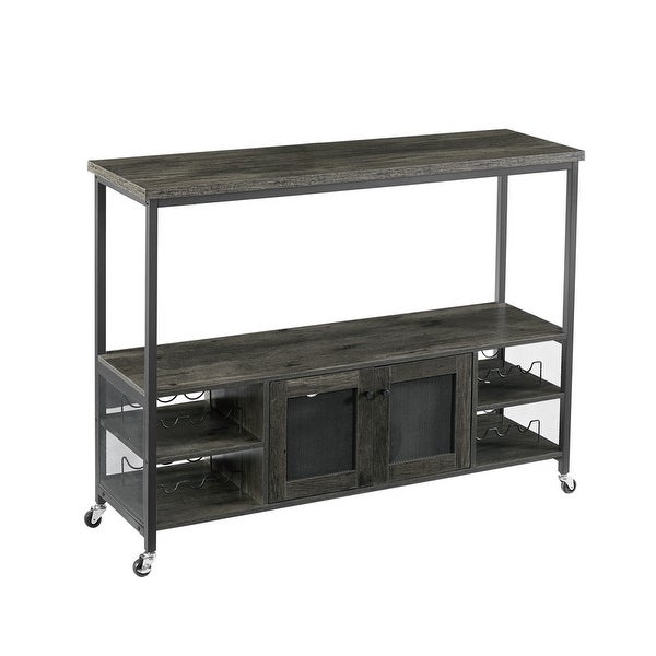 54.3''W X 15.7''D X 40.6''H Bar Cabinet， Console Table with Shelves and Wheel