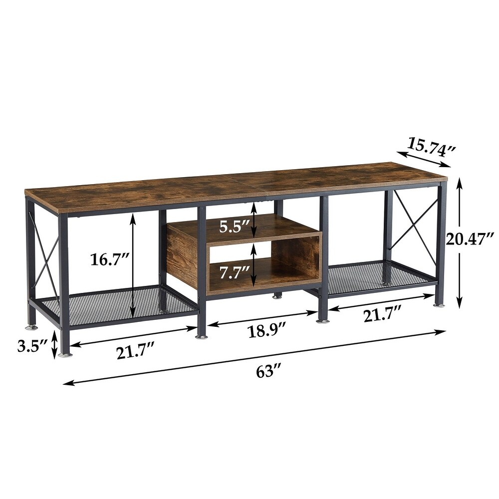 VECELO Large TV Console and TV Cabinet Industrial Entertainment Center for TVs up to 77  TV Stand