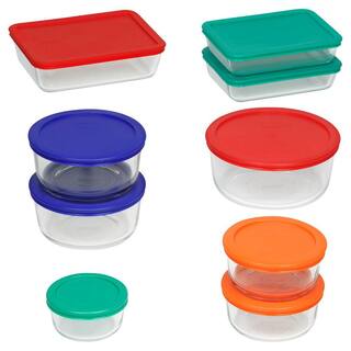 Pyrex Simply Store 18-Piece Glass Storage Set with Assorted Colored Lids 1110608