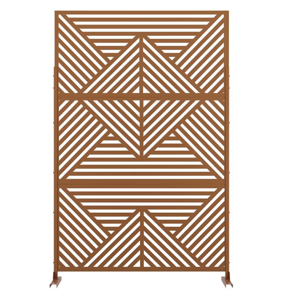 FENCY 76 in. Galvanized Steel Garden Fence Outdoor Privacy Screen Garden Screen Panels Zodiac Pattern in Brown A-GE04035