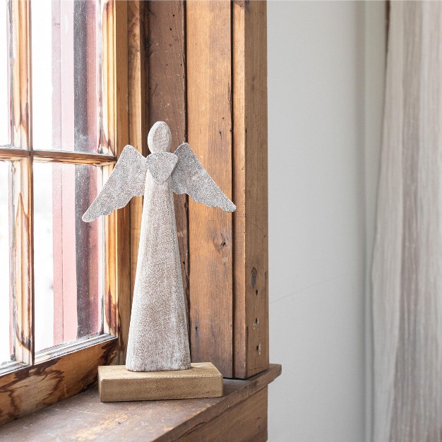 Angel Decorative Figure White Metal With Wood Base By Foreside Home amp Garden