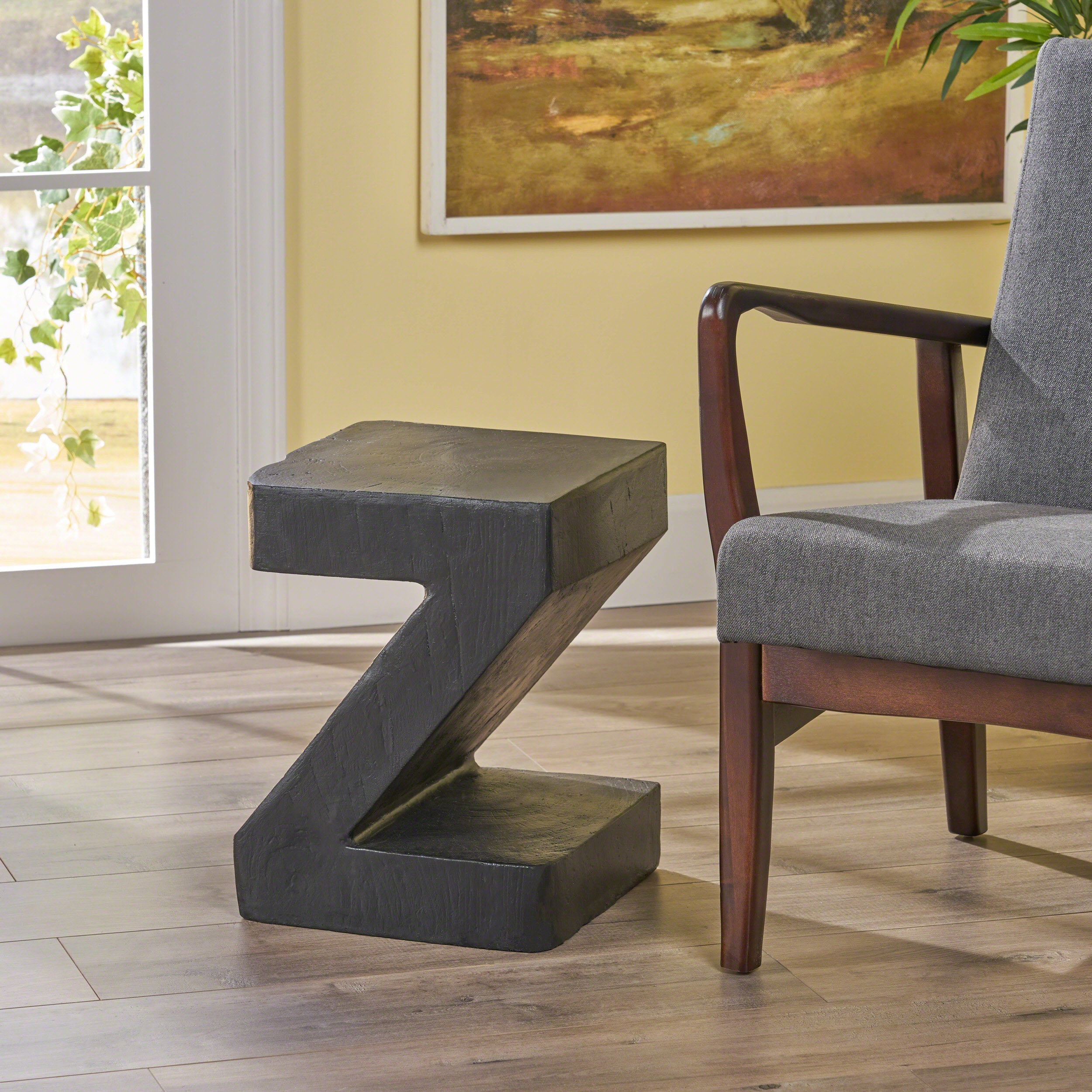 Ligia Modern Z-Shaped Lightweight Concrete Accent Side Table