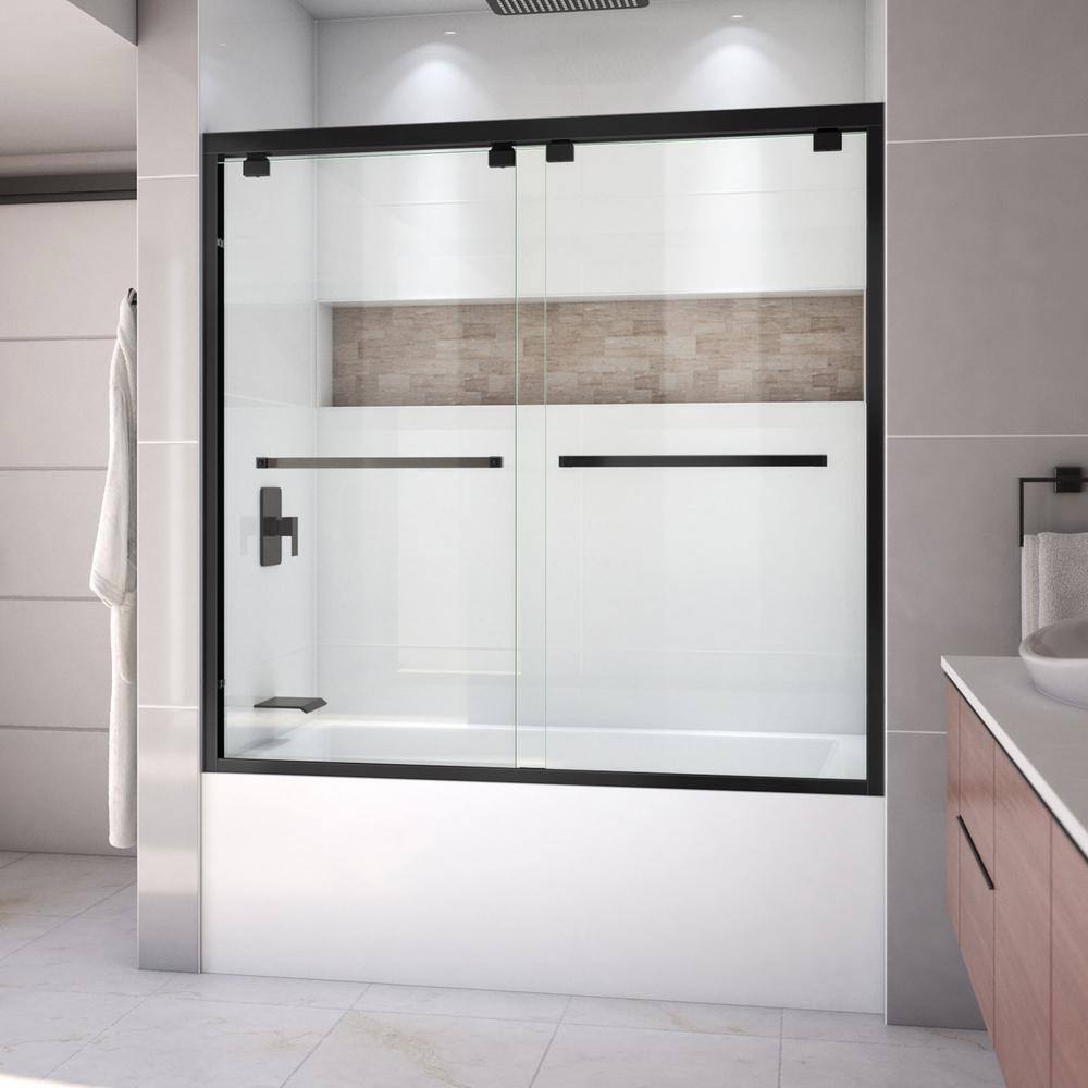 DreamLine Encore 60 in. x 58 in. Semi-Frameless Sliding Tub Door in Satin Black SHDR-1660580-09