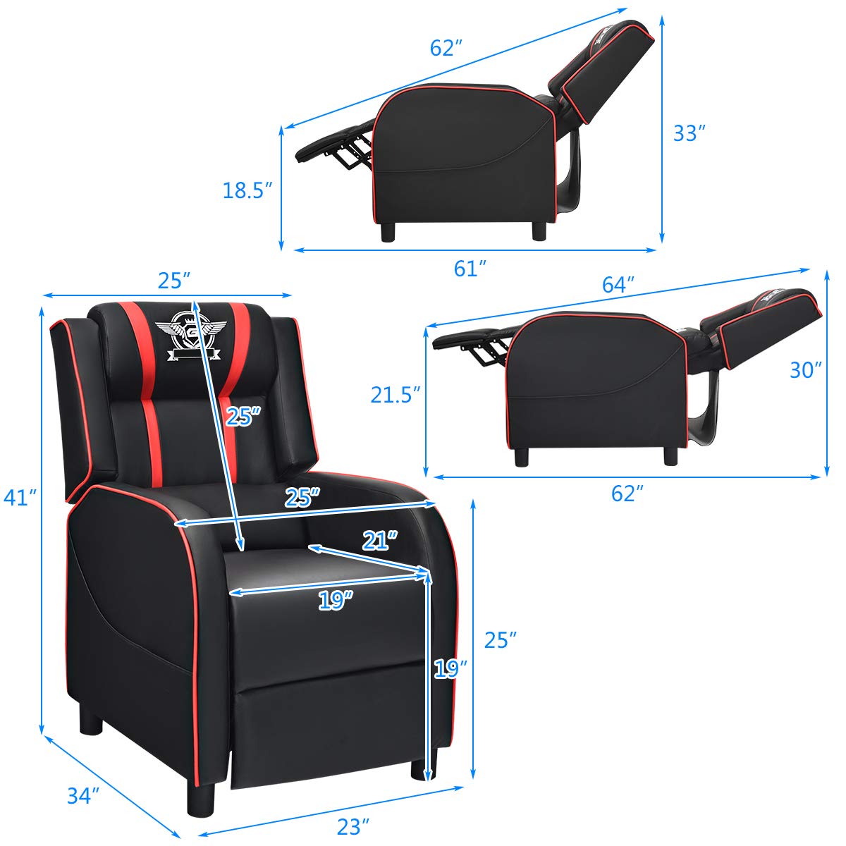 Giantex Gaming Recliner Chair, Racing Style Single Recliner Sofa w/ Cushion