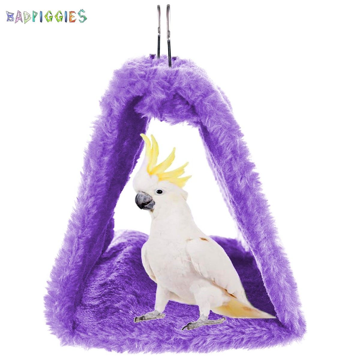 BadPiggies Winter Warm Bird Nest House Shed Hut Plush Fluffy Hanging Hammock Finch Cage Birds Hut Hideaway for Hamster Parrot Macaw Eclectus Parakeet Cockatoo (L， Purple)