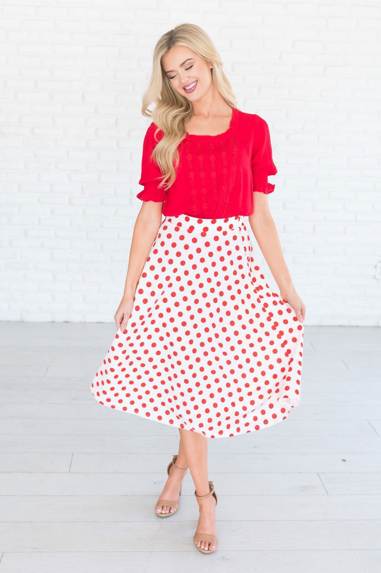 Twirling Dotted Modest Aline Skirt