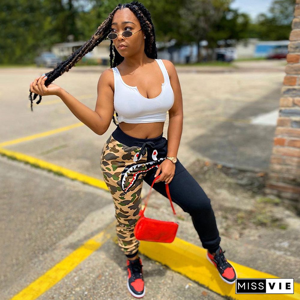 High Waist Hip Hop Camouflage Print Long Cargo Pants