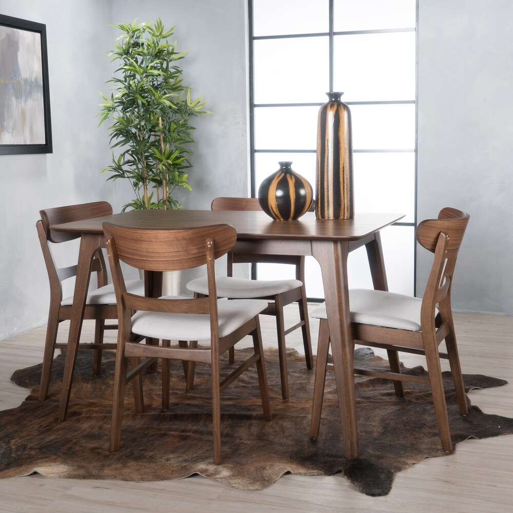 Idalia Fabric and Rubberwood 5 piece Wood Rectangular Dining Set by Christopher Knight Home