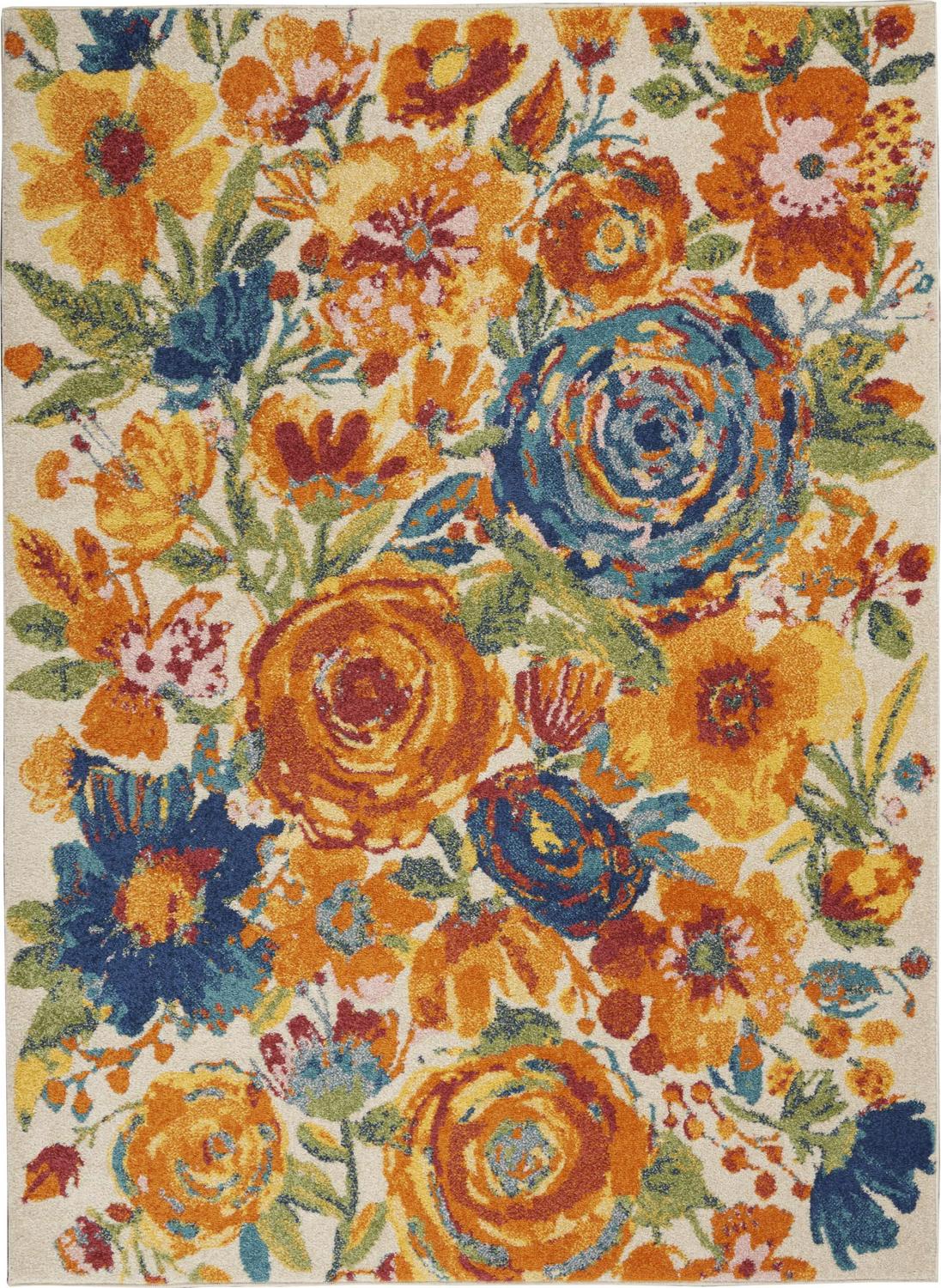 Nourison Allur Contemporary Floral Ivory Multicolor 53 x 73 Area Rug， (5and#8242; x 7and#8242;)