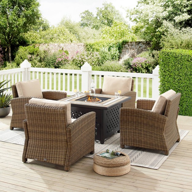 Bradenton 5pc Outdoor Wicker Arm Chair amp Fire Table Set Crosley