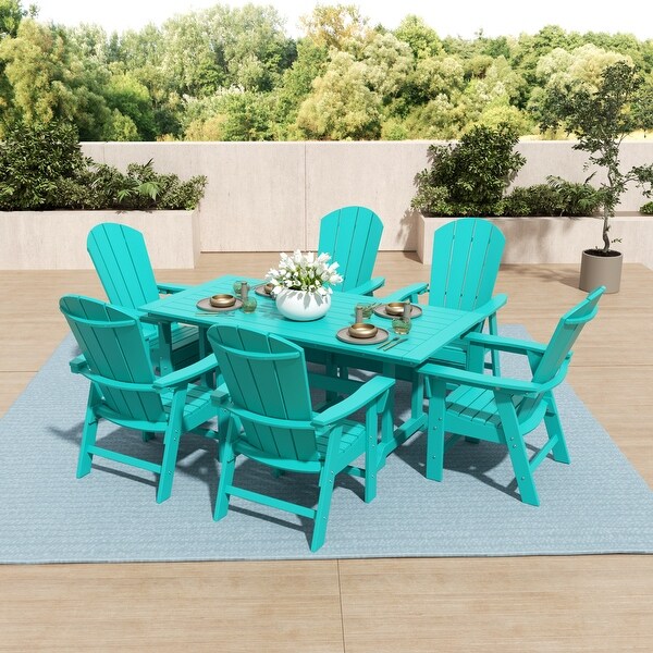 Polytrends Laguna Hdpe All Weather Outdoor Patio Rectangular Adirondack Dining Chairs With Table (7Piece Set)