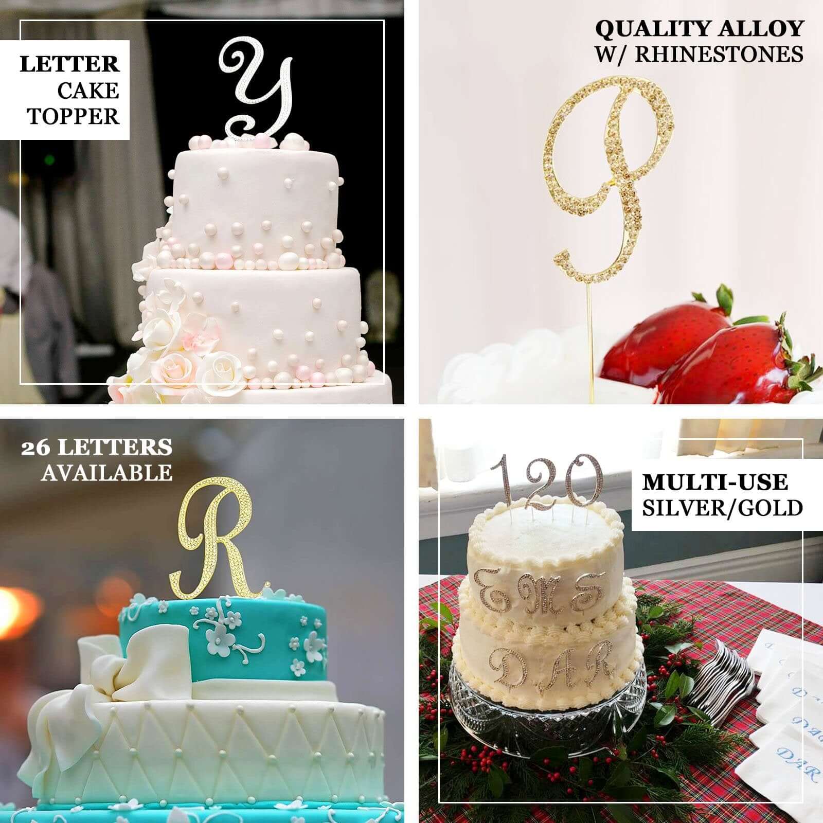 Gold Rhinestone Monogram Letter and Number Cake Toppers 4.5