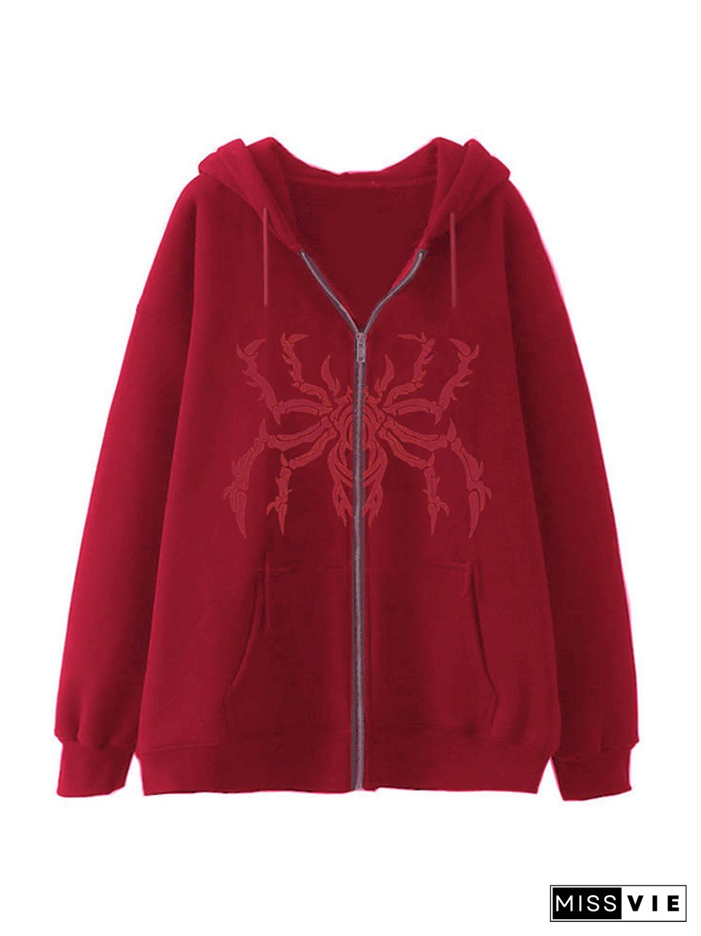 Contrast Color Spider Print Oversized Hoodie